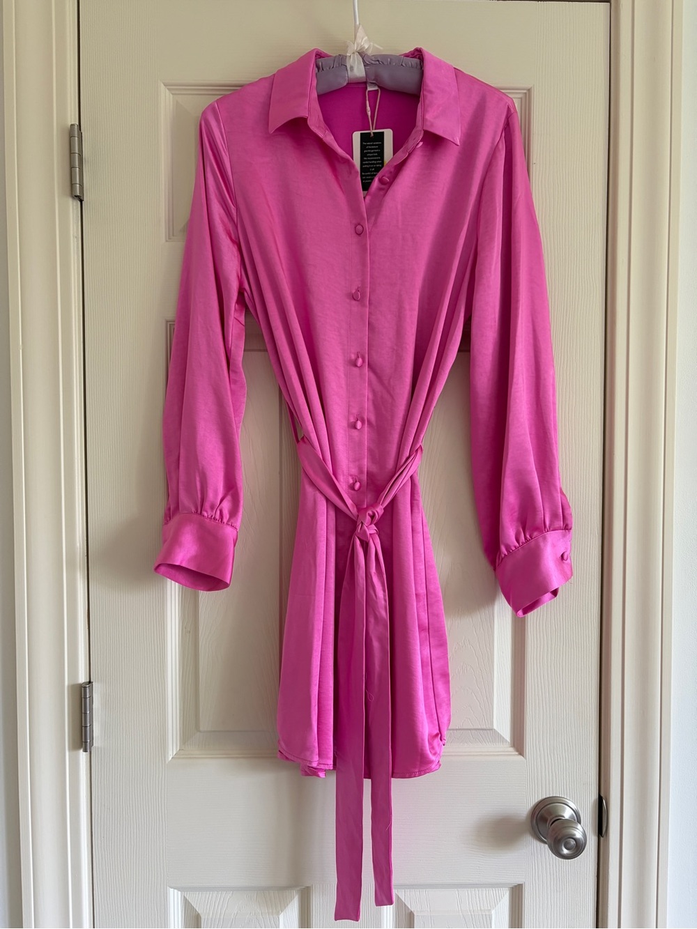 NWT Gianni Bini Pink Button-Front Shirt Dress with Tie Waist Women Size Large